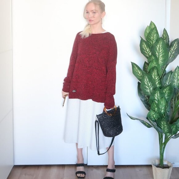 Ralph Lauren Jeans Burgundy & Black Boat Neck Long Sleeve Pullover Sweater Sz. M - Picture 1 of 16